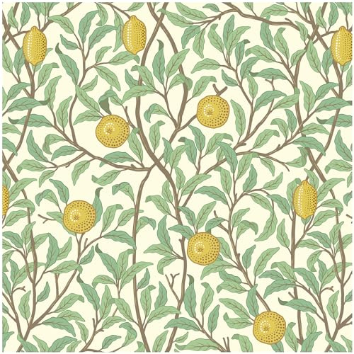 Lemon Wallpaper Leaf Peel and Stick Wallpaper Beige and Green 17.3X78.8 Self Adhesive Wall Paper Removable Decorative Wallpapers Boho Contact Paper for Bedroom Bathroom Cabinets Decor Vinyl Roll