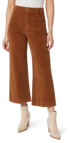 Angels Forever Young Women's Everflex Classic Patch Pocket High-Rise Wide Leg Stretch Corduroy Pants Jeans, Teak, 10