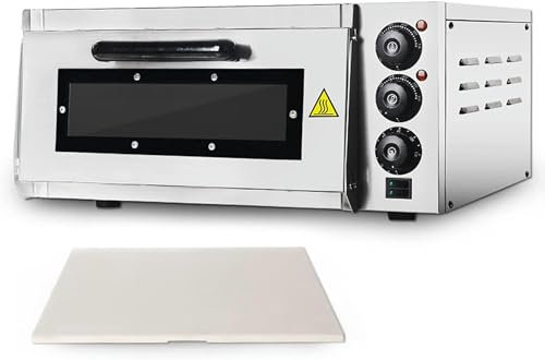 Encimera de Horno de Pizza Comercial, Capa de una Sola Cubierta de 16, Horno de Pizza eléctrico de Acero Inoxidable de 2000 W con Piedra y Estante, pizzera de Interior Multiusos