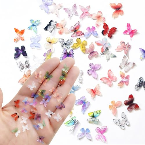 60 Stück Mikro Schmetterling Resin,Sortiert Bunte Kleine Schmetterlinge Deko,Miniatur Puppenhaus Zubehör für Miniaturgärten, DIY-Feengarten,Puppenhaus,3D Schmetterling Nagelkunst-Dekorationen