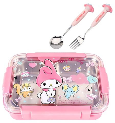 Roffatide Cartoon mignon mélodie Print One Piece Bento box avec cuillère fourche kawaii quatre points Lock Lunch Box pour les collations de fruits alimentaires