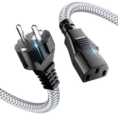 Goalfish 3,0m Kaltgerätekabel 3 polig Typ F Schutzkontakt auf C13, Nylon | Robust, Stromkabel Netzkabel Kaltgerätestecker Mit VDE, Für TV PC Computer Monitor Bildschirm Drucker Beamer Projektor etc