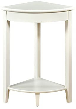 Moderner minimalistischer dreieckiger Beistelltisch mit Ablage, kleiner Beistelltisch aus Holz für Wohnzimmer oder Flur, kompakter Eck-Telefontisch in Weiß/Vintage-Braun-Finish (38 x 38 x 72,5 cm)