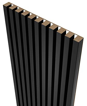 MEBANO. Akustikpaneele auf Weißplatte - 4 Stücke x (240x18,5 cm), Schwarz, Wanddeko Lamellen aus MDF, Wandverkleidung, Paneele Wand Wohnzimmer, Holzpaneele auf HDF-Platte
