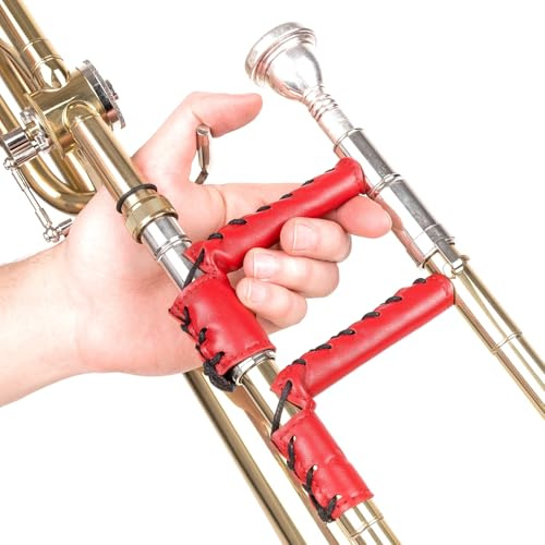 MG Leather Work Trombone Slide Guard. Genuine Leather Protection. Trombone Grip. Red