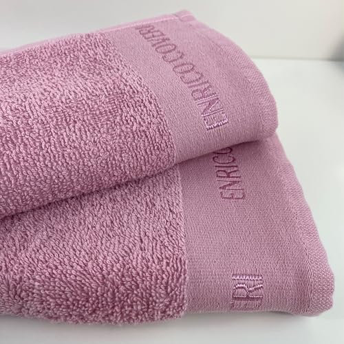 Novia - Set Asciugamani Enrico Coveri 1+1 con Balza Ricamata – Colore Rosa, Taglia Unica