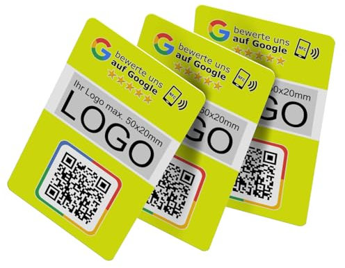 Google Bewertungskarten 3er Set mit QR-Code, NFC & eigenem Logo | 85x55mm | Ideale Marketing-Lösung für Unternehmen
