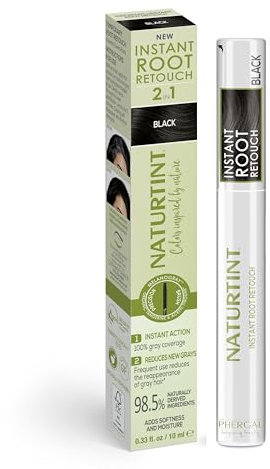 Naturtint | Instant Root Retouch | Ritoccatore Temporaneo per Capelli Grigi, Radici e Sopracciglia | Pratico e Comodo grazie al suo Pennello | 98,5% Ingredienti Naturali | Colore Nero | 10 ml