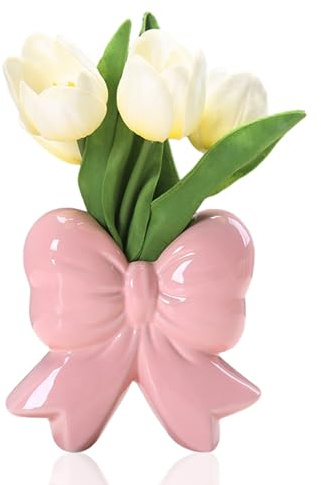 Bogen Keramik Blumenvase Modern in 4 Farben, Deko Aesthetic Vasen Set, Home Decor Vase Aesthetic, Schlafzimmer Deko Aesthetic Vase in Schlichter Stil, für Wohnzimmer, Schlafzimmer Deko (Rosa)