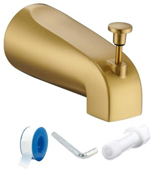 FROPO Tub Spout with Diverter, Slip On Bathtub Spout Fits 1/2'' Copper Tube(5/8'' Dia), Bathroom Tub Faucet with PTFE Tape & Hex Wrench, Brushed Gold
