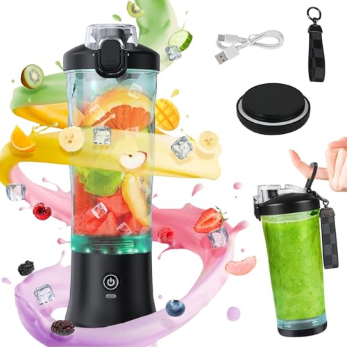 Idota Tragbarer Mixer 600ml Smoothie Maker to Go, Tragbarer Entsafter | mit 6 Klinge und USB Wiederaufladbar, für Fitnessstudio Büro und Reisen (Schwarz)