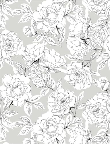 ICYEHAO Papier peint autocollant motif floral noir et blanc, 44,5 x 500 cm, papier peint autocollant pour meubles, salon, chambre, salle de bain, armoires