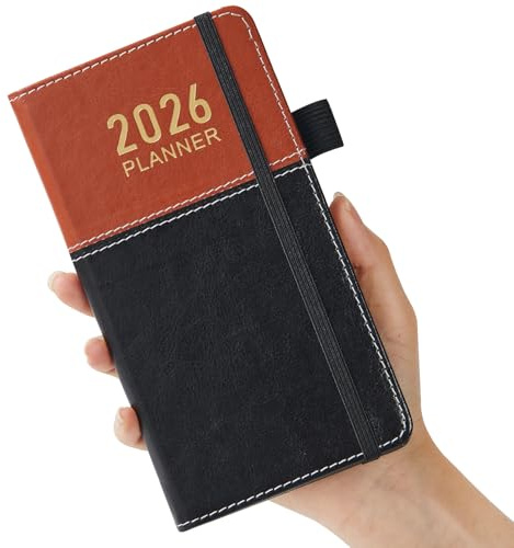 Agenda de poche 2026, format A6, semainier et mensuel, janvier 2026 à décembre 2026, planificateur hebdomadaire et mensuel pour porte-monnaie, avec fermeture élastique, boucle pour stylo, poche