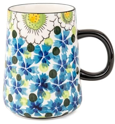 MACHUMA Vintage Floral Ceramic Coffee Mug and Flower Tea Cup, Microwave and Dishwasher Safe (460ML Blue)