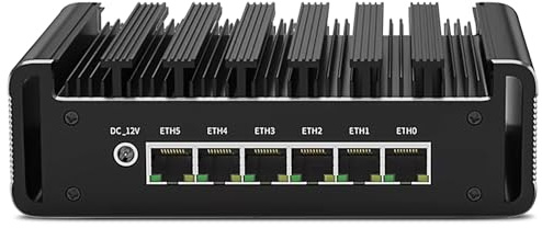 HAICOTECH N100 Firewall Mini PC, 6x2.5GbE i226-V LAN, Fanless Computer, Micro Router Appliance, Barebone, AES-NI, 4 USB Ports, RJ45 COM, Dual 4K HDMI and DP Outputs for Firewall/Home Theater