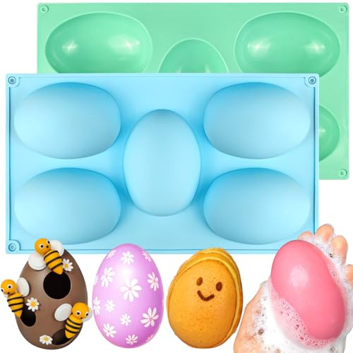 Easter Egg Mold, 2 Pcs Easter Egg Molds Silicone 10 Cavity Large Eggs Silicone Mold for Chocolate, Muffin, Cupcake, Mousse Cake, Jelly, Jello, Soap