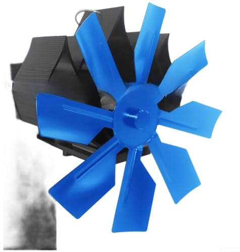 Wandmontierter Ofenventilator, kein Magnet, wärmebetriebener Umlaufventilator mit Klemme für Holzkamin, Rauchrohrinstallation (blau)