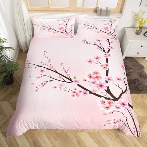 Buohwiwe Copripiumino Matrimoniale Fiori di Ciliegio Giapponesi 250x200 cm Microfibra Ultra Morbida Set Copripiumino Fiori di Ciliegio Biancheria da Letto Reversibile Copri Piumino con Federe a/4260