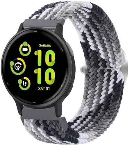 Wownadu 20 mm nylonarmband Kompatibel med Garmin Vivoactive 6/5/3, Venu, Venu sq/sq 2, Forerunner 55/165/245/645 Textilarmband för kvinnor och män, (Ingen tracker), Taille unique, Nylon, Ingen