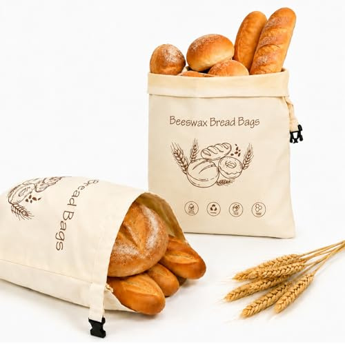 Reusable Linen Beeswax Bread Bag,17×13Inch for Homemade Sourdough Loaf, Freezer‑Safe Beige 1‑Pack with Button, Keeps Bread Fresh (1‑Pack)