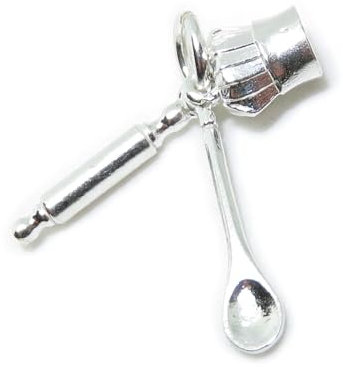 Chefs hat - Rolling pin - Spoon sterling silver charm .925 x 1 Chef charms