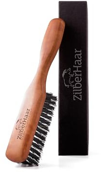 ZilberHaar Bartbürste (Harte Borsten) | 100% Wildschweinborsten und Deutsches Birnbaumholz | Mit Allen Bartbalsams und -Ölen Verwendbar | In Deutschland Hergestellt