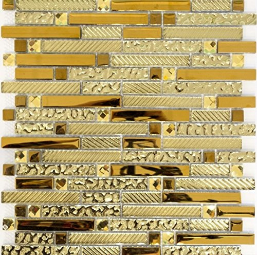 Glasmosaik Verbund Crystal mix Glas/gold Transluzent Transparent 3D, Mosaikstein Format: 15x15/48/98x8 mm, Mattengröße: 298x338 mm, 10 Mosaikmatten