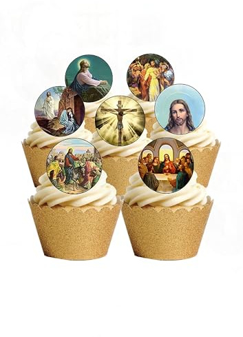 24 Precut Religious Christian Easter Themed Edible Wafer Paper Cake Toppers Decorations