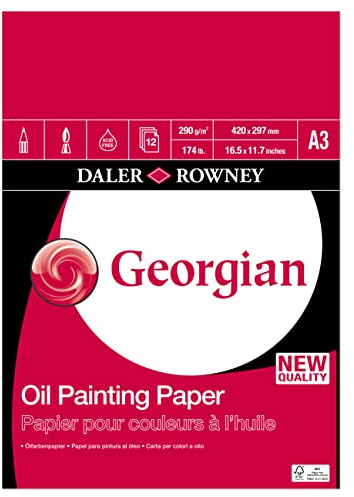 Daler-Rowney Georgian Oil Paper, Linen Texture, 290 gsm, 174lb, Pad, Glued 1 Side, A3 - approx. 11.7 x 16.5in - 29.7 x 42 cm, White, 12 Sheets