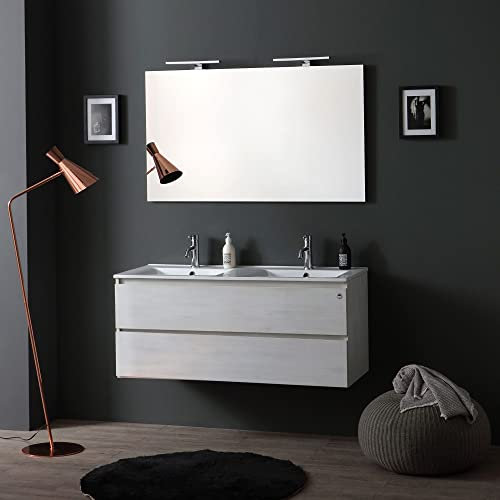 Kiamami Valentina - Mobile bagno 120 cm con 2 cassetti promenade doppio lavabo luce a led | Berlin