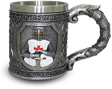 Deko Krug ''Knight Templar'' - Verzierter Kreuzritter-Becher (0,35l) mit Ornamenten - Höhe 11 cm - Fantasy Mittelalter