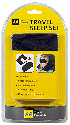 AA Travel Sleep Set AA6042 - Inflatable Neck Cushion, Eye Mask, Ear Plugs, Drawstring Bag - Comfort in Car, Home, Train, Plane