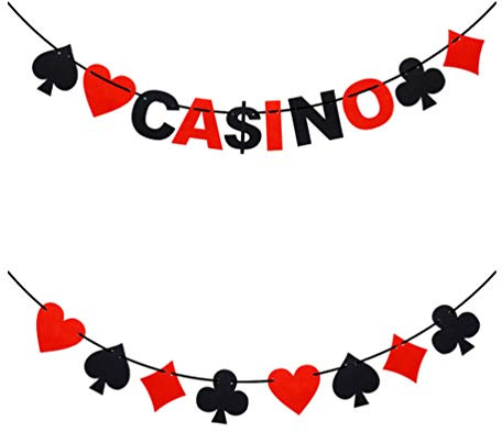 Happyyami Poker Party Banner Aus Vliesstoff 2 Stück 200 Cm Girlande Mit Herzbuchstaben Für Las Vegas Deko Spielabend Bar Pub Innen Und Außen