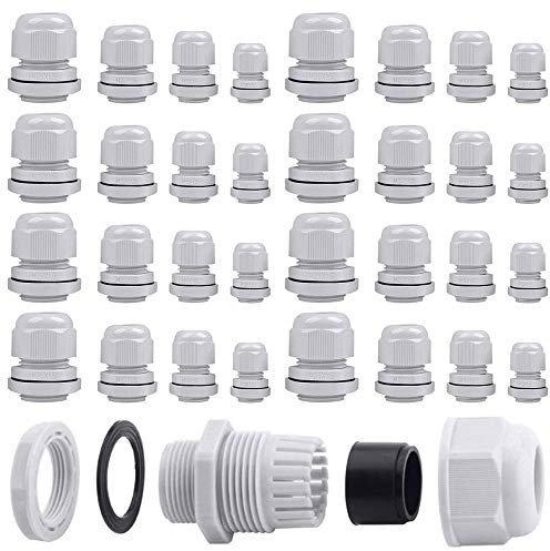 KINDPMA 32 piezas Prensaestopas M12, M16, M20, M25 Conector Prensaestopas Impermeable de Plástico para Jardín su Casa Iluminación Exterior (Nylon Blanco)