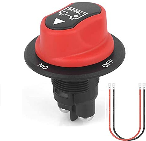 Jtron Interrupteur rotatif d'isolement de batterie 12V 50A, 50V DC Max avec câble 8AWG de 50cm, interrupteur marche/arrêt étanche pour Moto, Bateau, Marine, Caravane et Véhicules Automobiles