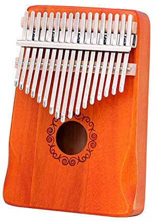 Kalimba Daumenklavier mit 17 Tasten, Mahagoni Mbira Sanza Tragbares Fingerpiano mit Stimmhammer und Lernanleitung für Kinder Anfänger (Orange)