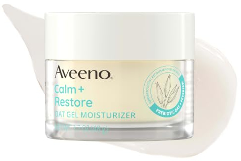 Aveeno Calm + Restore Oat Gel Facial Moisturizer for Sensitive Skin, Fast-Absorbing, Soothing Lightweight Gel Cream with Prebiotic Oat & Feverfew, Fragrance-Free & Hypoallergenic, 1.7 oz
