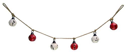 Wowser Weihnachtsglocken zum Aufhängen, rustikale rote und weiße Glöckchen am Seil, 127 cm