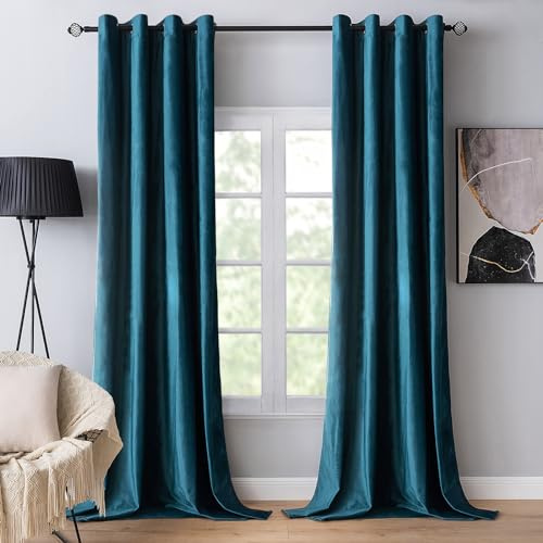 MIULEE Blau Samtvorhang mit Ösen 140x160, Wunderschön Weich Vorhänge Samt für Deko Schlafzimmer Wohnzimmer, 2 Stück Samt Gardinen Blickdicht Jedes 160 cm Hoch, Dicker Velvet Thermovorhang Winter