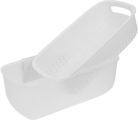 UPKOCH Double Layer Drain Basket Wall-Mounted Kitchen Strainer for Fruits and Vegetables 10.83X5.63X3.70 Inch Lightweight Plastic Food Washing Basket with Detachable Inner Layer