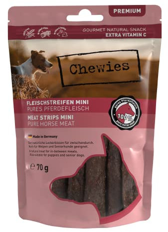 Fleischstreifen MINI Hundeleckerli aus 100 % Pferdefleisch - 70 g - Snack für kleine Hunde - getrocknete Pferde Kaustreifen - hypoallergen & getreidefrei - Dörrfleisch vom Pferd ,Rot