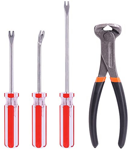 Glarks 4Pcs Nail Pullers Nail Remover Tool Set, Include 7'' End Cutting Plier, 4'' Bendable U Tip and V Tip Tack Puller, 6'' U Tip Tack Lifter for Cutting Nails, Remove Nails, Nail Pulling
