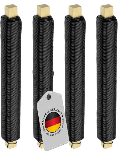 ECENCE Set da 4 Filo di Ferro zincato, 35m x 0,65mm - Filo di Ferro Modellabile - Filo da Giardino Avvolgente su Bobina in Legno per Piante e Fiori - Colore: Nero