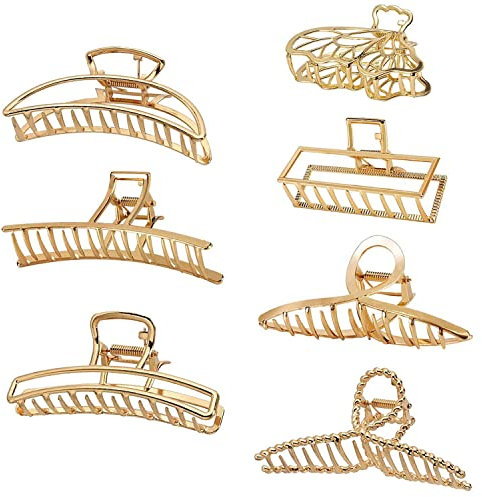 7 Stück Große Haarklammer Metall, Qveetry Rutschfeste Klaue Clips Haarklammern für Frauen Mädchen, Haarspangen für Damen Dickes Dünnes Langes Haar (Gold)