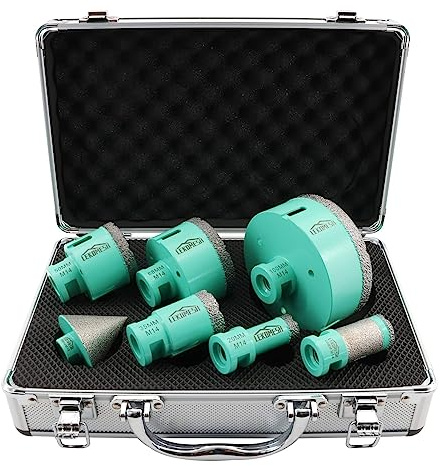 LEKOMESH Diamant Bohrkrone Kit - 7-teilig (20/35/50/68/100mm+25 Bohren Fräsen+50mm Fasenfräser) - Lochsäge Für Porzellan, Keramik, Fliesen, Marmor, Granit, Stein, Quarz