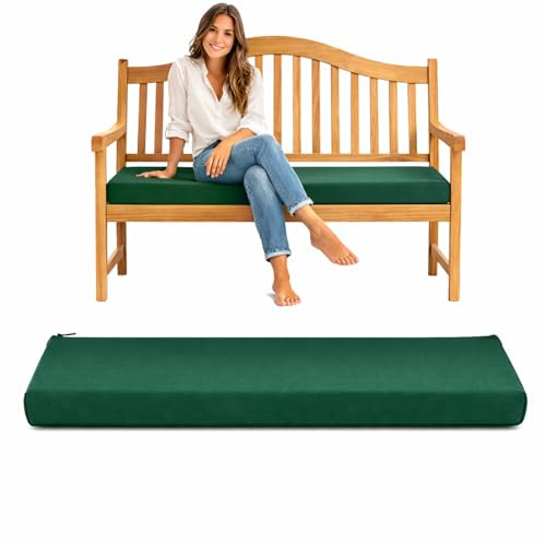 Pinkfairy Outdoor Water-Resistant Bench Rattan Cushion Pad for Garden 2/3/4 Seater 108/143/170cm Thick Long Bench Chair Cushions Pad for Swing Patio (3 Seaters-143x52x6cm, Bottle Green)