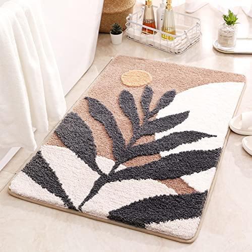 Loismood Bath Mat, 31''x20'', Brown Bamboo, Soft Microfiber, Non Slip, Super Absorbent, Thick Plush, Machine Washable, Bathroom, Bedroom, Hallway