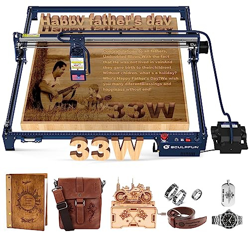 SCULPFUN S30 Ultra 33W Laser Graviermaschine Laser Cutter 600*600mm Große Arbeitsbereich,0.005mm Hochpräzises Industrielle Gleitschiene Gravieren Schneiden, Automatisch Air Assist,42Bit Schrittmotor