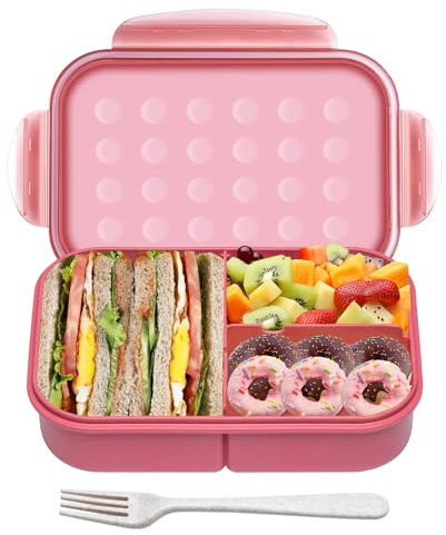 Itopor Wheat Straw Lunch Box, Leakproof 3-Compartment Bento Box for Kids & Adults, BPA-Free Lunch Containers, Microwave & Dishwasher Safe, 5.5 Cup (Muted Red)