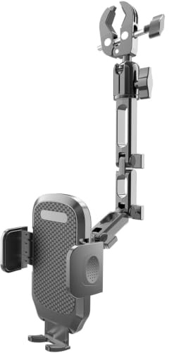 Quyee Phone Holder Car, Rear View Mirror Phone Holder - Aluminum Alloy Mount Multi-Angle Adjustment Rotatable and Retractable Compatible with All 4-7 Inch iPhone and Android Cell Phones
